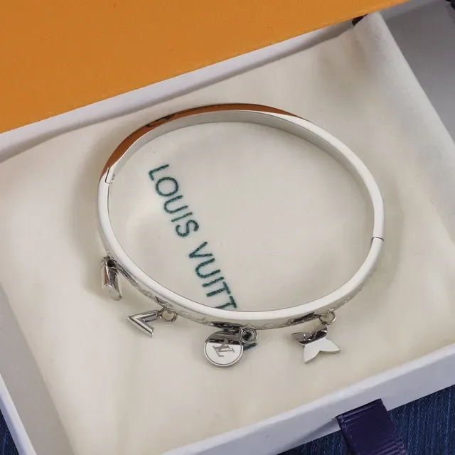 Louis Vuitton Gold Silver Monogram-Engraved Charm-Detailed Bracelet 5