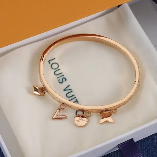 Louis Vuitton Gold Silver Monogram-Engraved Charm-Detailed Bracelet 6