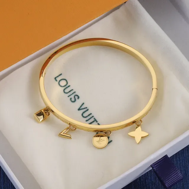 Louis Vuitton Gold Silver Monogram-Engraved Charm-Detailed Bracelet 7