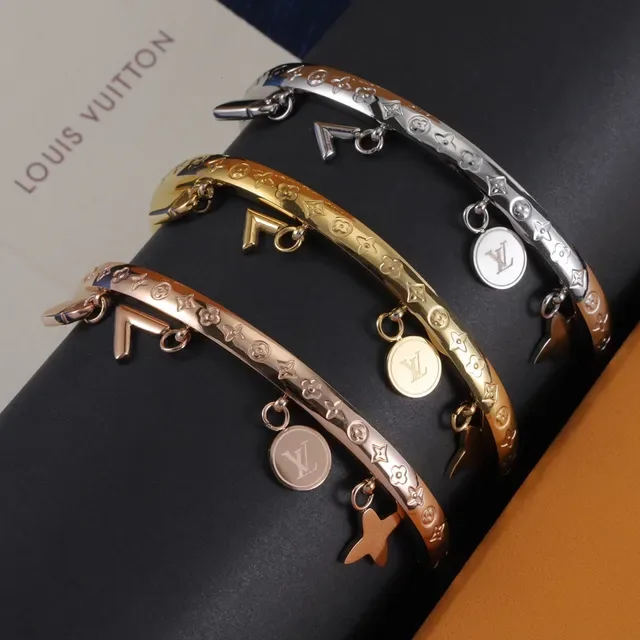 Louis Vuitton Gold Silver Monogram-Engraved Charm-Detailed Bracelet 8