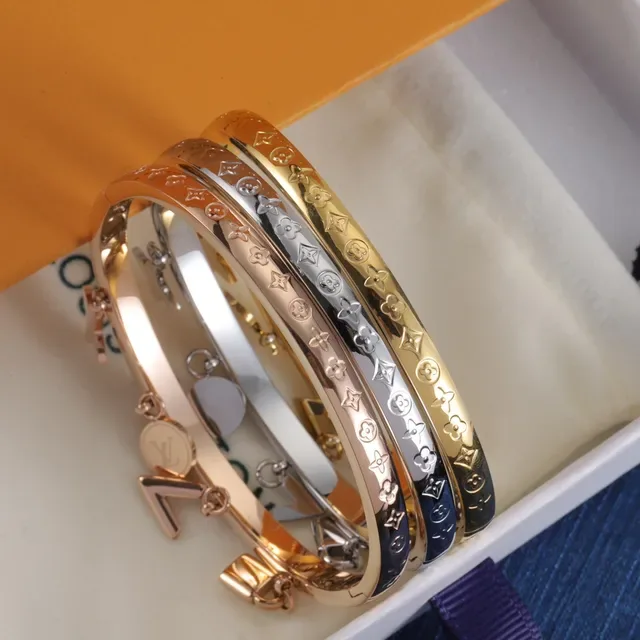 Louis Vuitton Gold Silver Monogram-Engraved Charm-Detailed Bracelet 9