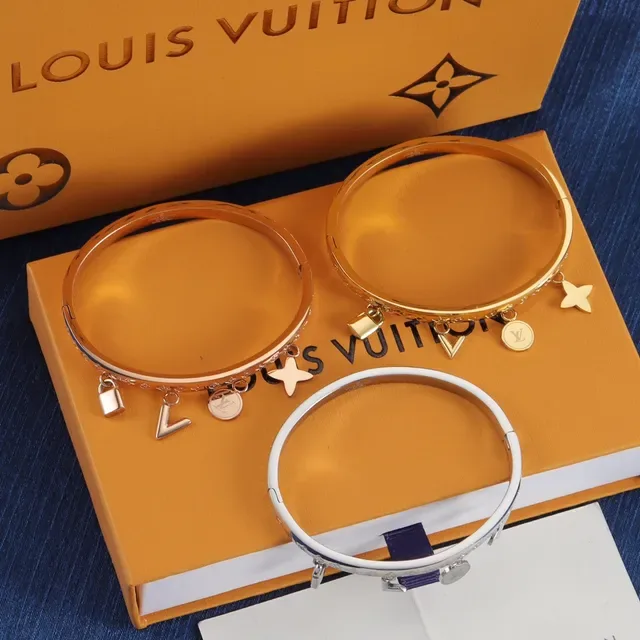 Louis Vuitton Gold Silver Monogram-Engraved Charm-Detailed Bracelet 10