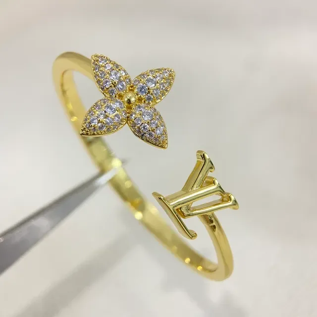 Louis Vuitton Gold Silver Pavé-Set Floral Monogram Logo Ring 4