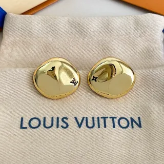 Louis Vuitton Gold-Tone Pebble-Shape Monogram Earrings