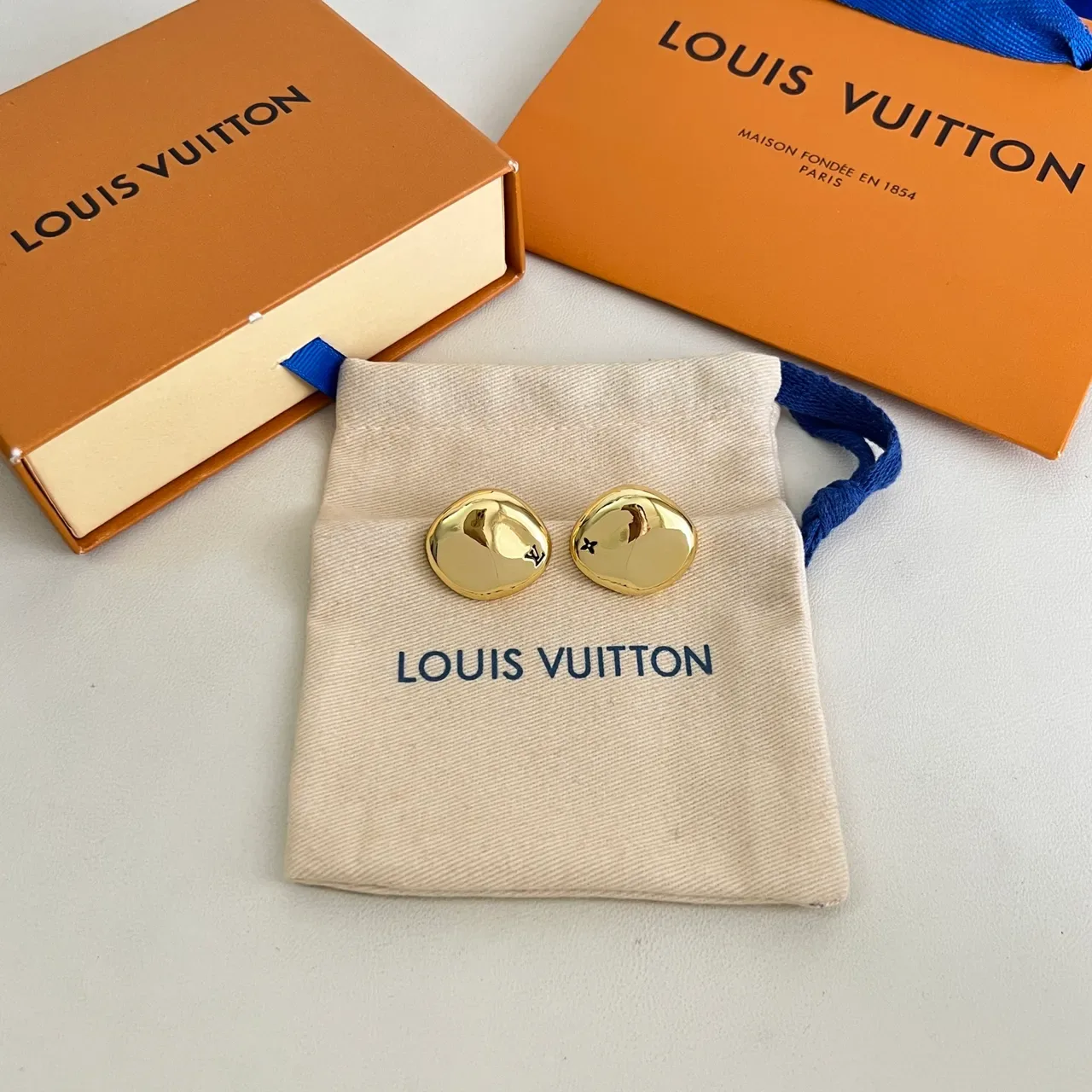 Louis Vuitton Gold-Tone Pebble-Shape Monogram Earrings 5
