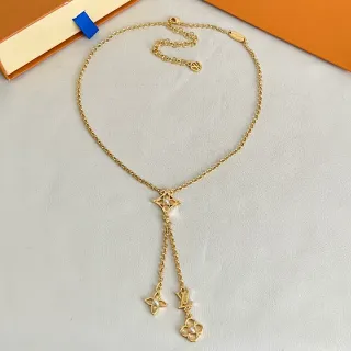 Louis Vuitton Gold White Lariat Pearl-Accented Floral Charms Necklace