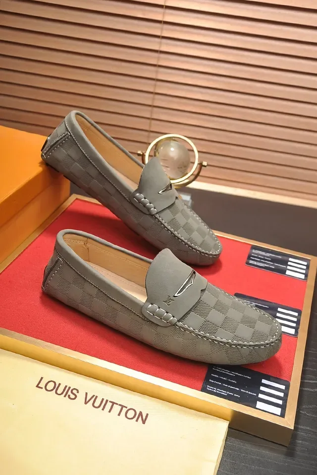 Louis Vuitton Gray Beige Damier Check Pattern Penny Strap Loafer 4