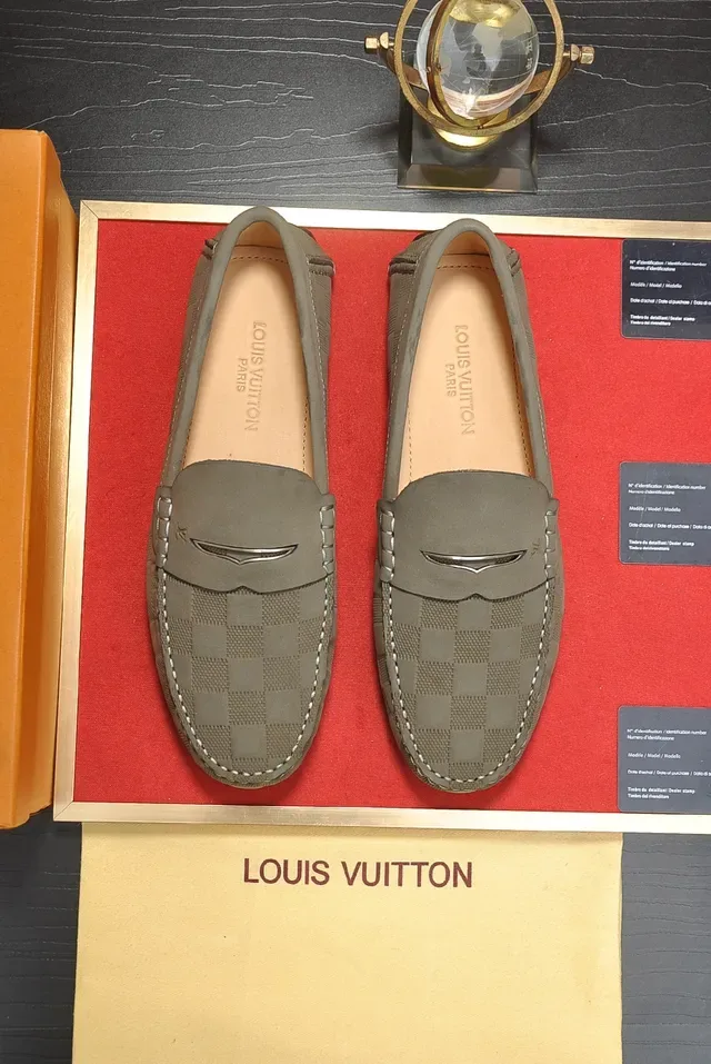 Louis Vuitton Gray Beige Damier Check Pattern Penny Strap Loafer 5