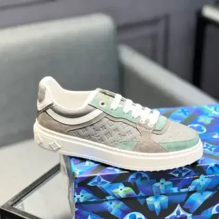 Louis Vuitton Gray Green Monogrammed Panel Construction Suede And Mesh Mix Lifestyle Sneakers