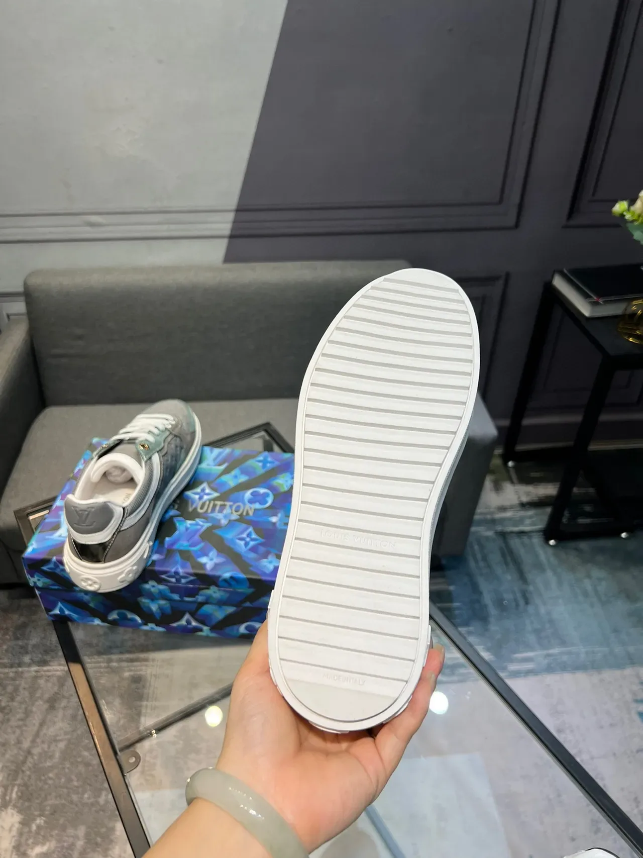 Louis Vuitton Cinza Verde Monogramados Painel Construction Camurça E Malha Mix Tênis Lifestyle 7