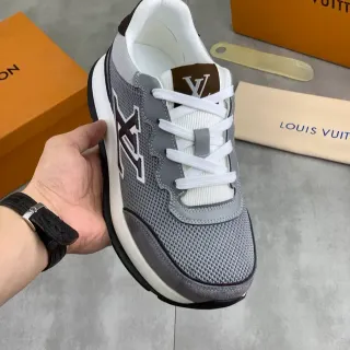 Louis Vuitton Gray White Mesh And Suede Upper Oversized Monogram Logo Lifestyle Sneakers