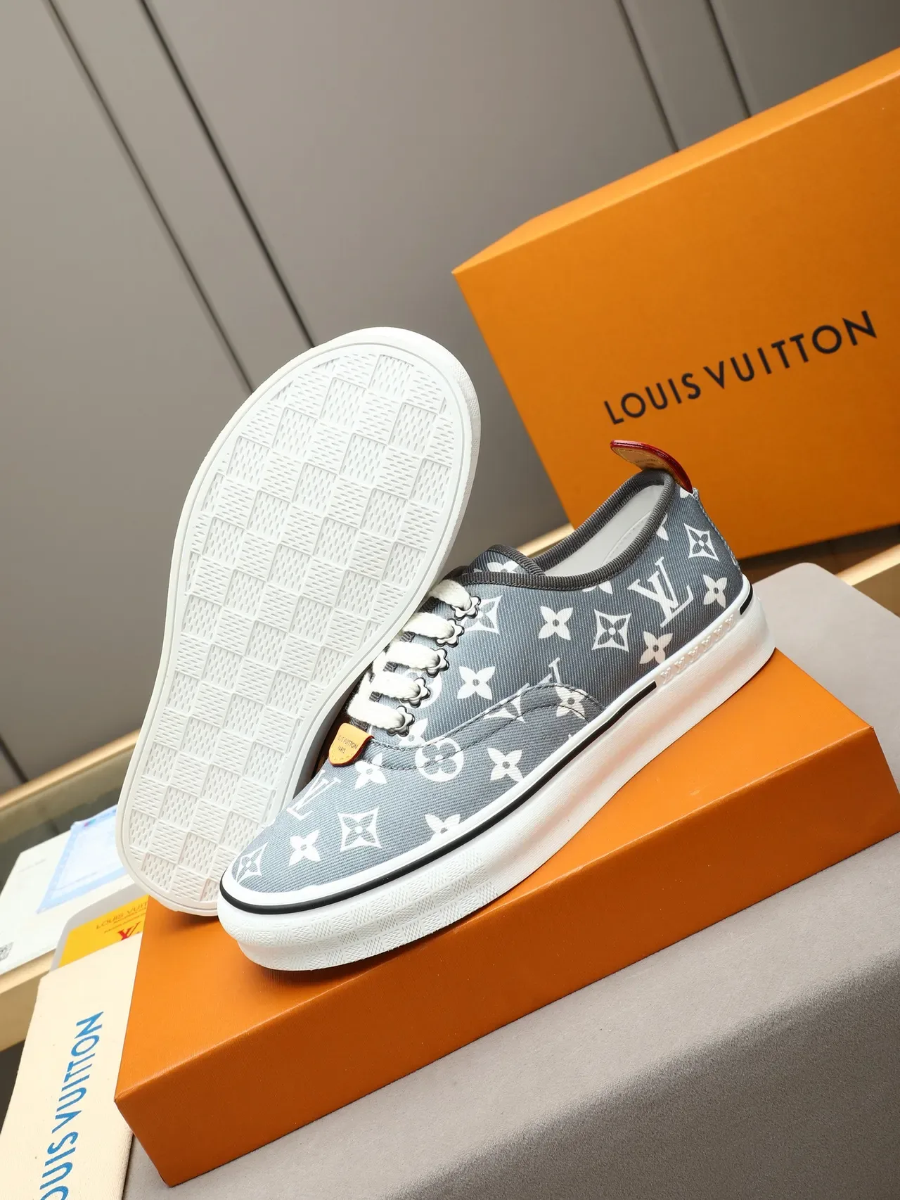 Louis Vuitton Gray White Monogram Canvas Low-Top Lace-Up Lifestyle Sneakers 4