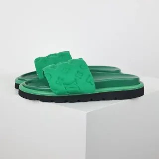 Louis Vuitton Green Black Padded Monogram Strap Dual-Tone Platform Sole Slippers