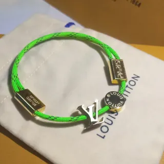 Louis Vuitton Green Gold Neon Braided Cord Rectangular Plaques Bracelet