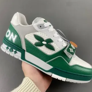 Louis Vuitton Green White Layered Leather And Perforated Mesh Chunky Platform Sole Lifestyle Sneakers