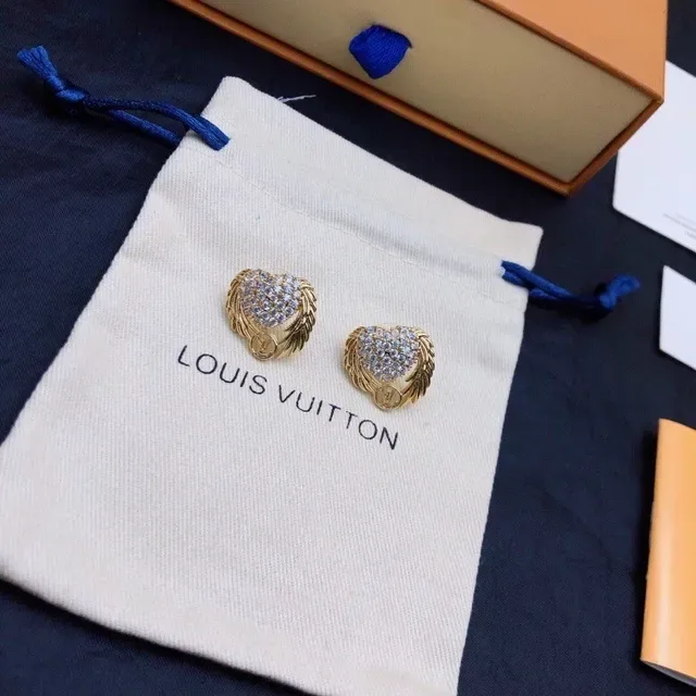 Louis Vuitton Heart and Wings Pavé Crystal Gold-Tone Stud Earrings 2