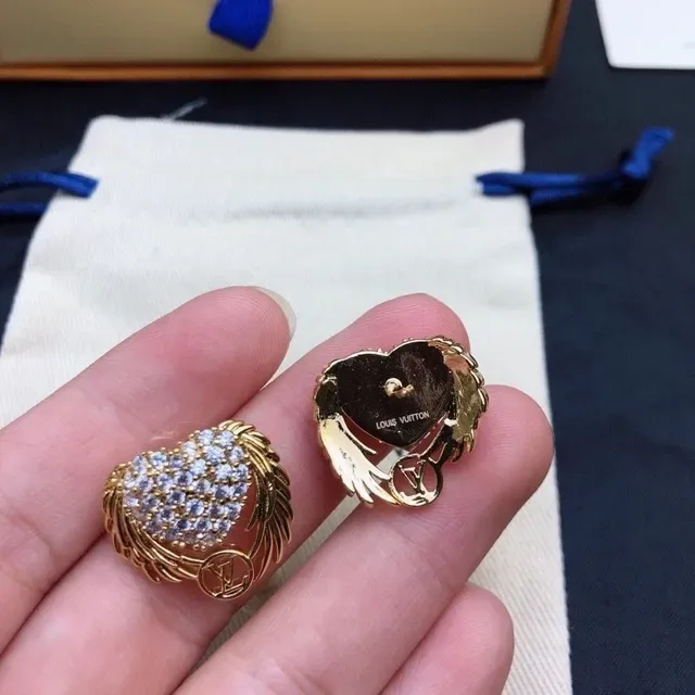 Louis Vuitton Heart and Wings Pavé Crystal Gold-Tone Stud Earrings 4