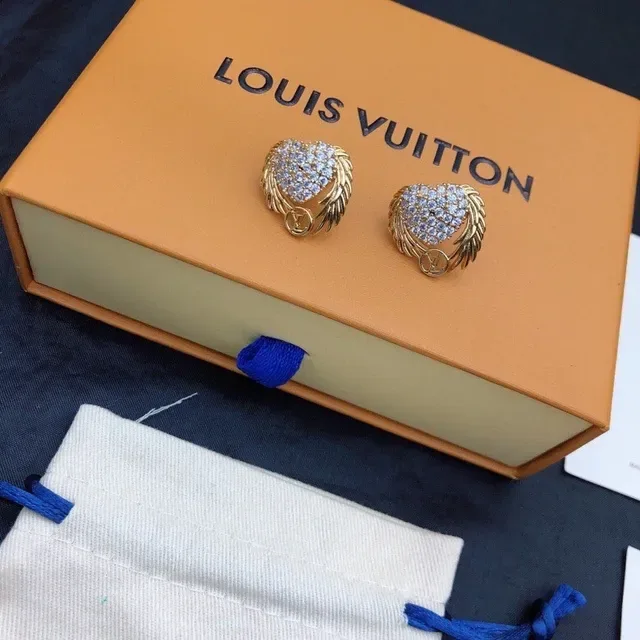 Louis Vuitton Heart and Wings Pavé Crystal Gold-Tone Stud Earrings 6