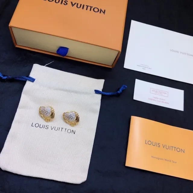 Louis Vuitton Heart and Wings Pavé Crystal Gold-Tone Stud Earrings 7