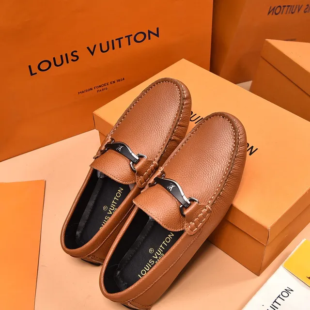 Louis Vuitton Horsebit 1955 Tan Pebbled Leather Loafers 2