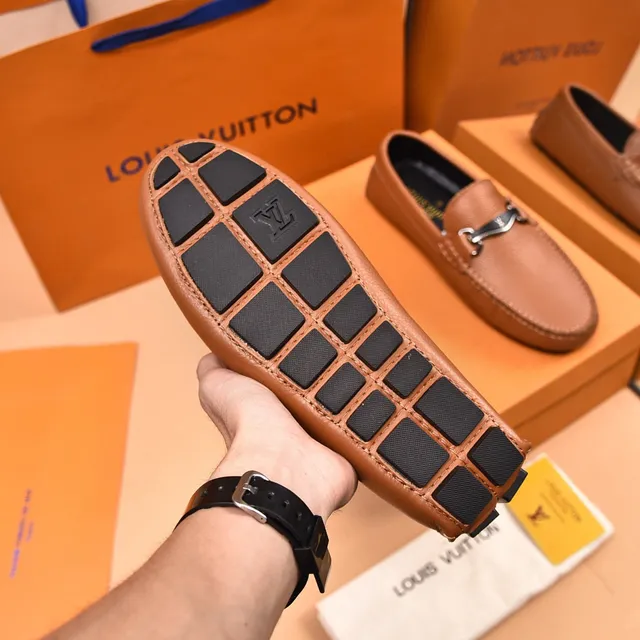 Louis Vuitton Horsebit 1955 Tan Pebbled Leather Loafers 4