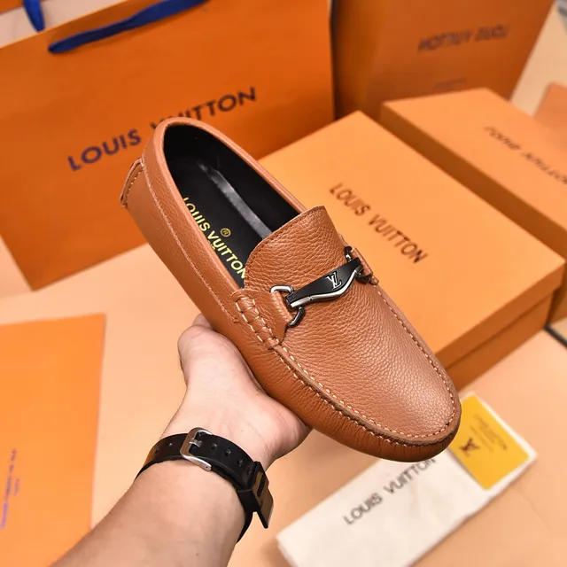 Louis Vuitton Horsebit 1955 Tan Pebbled Leather Loafers 5