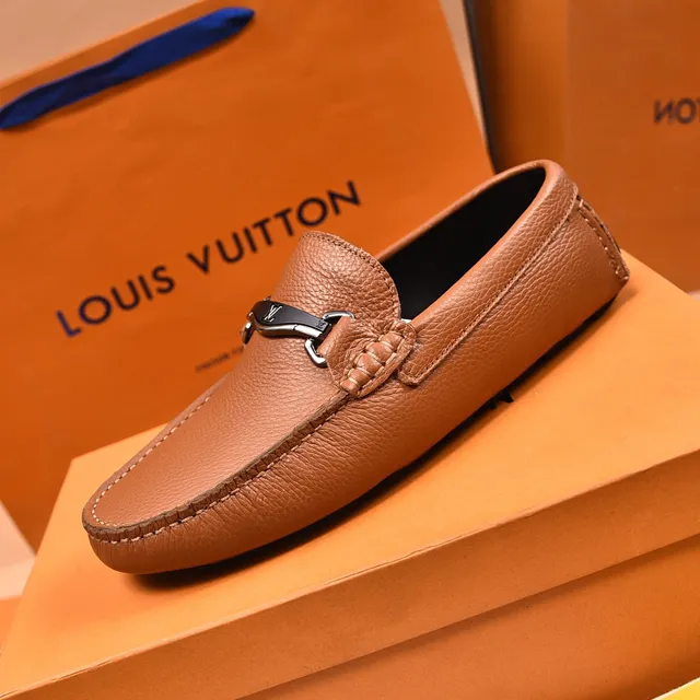 Louis Vuitton Horsebit 1955 Tan Pebbled Leather Loafers 6