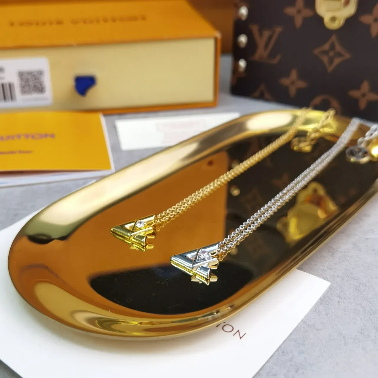 Louis Vuitton Iconic Monogram Gold Silver Geometric Pendant Charm Necklace 2