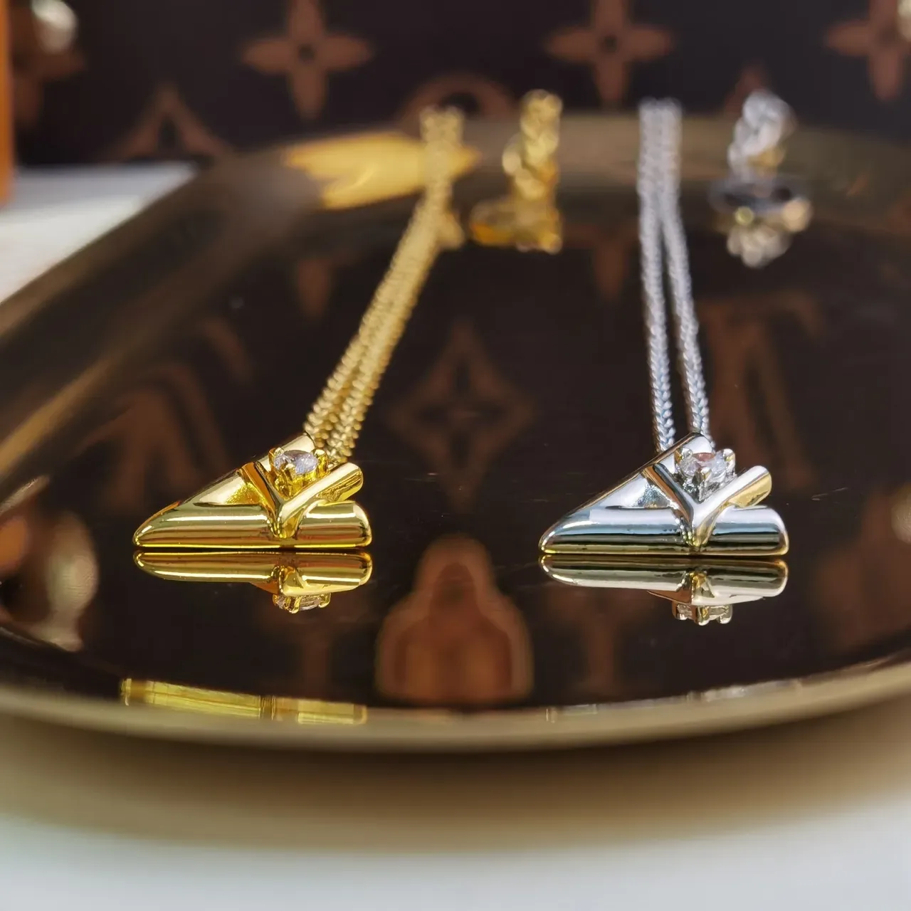 Louis Vuitton Iconic Monogram Gold Silver Geometric Pendant Charm Necklace 6