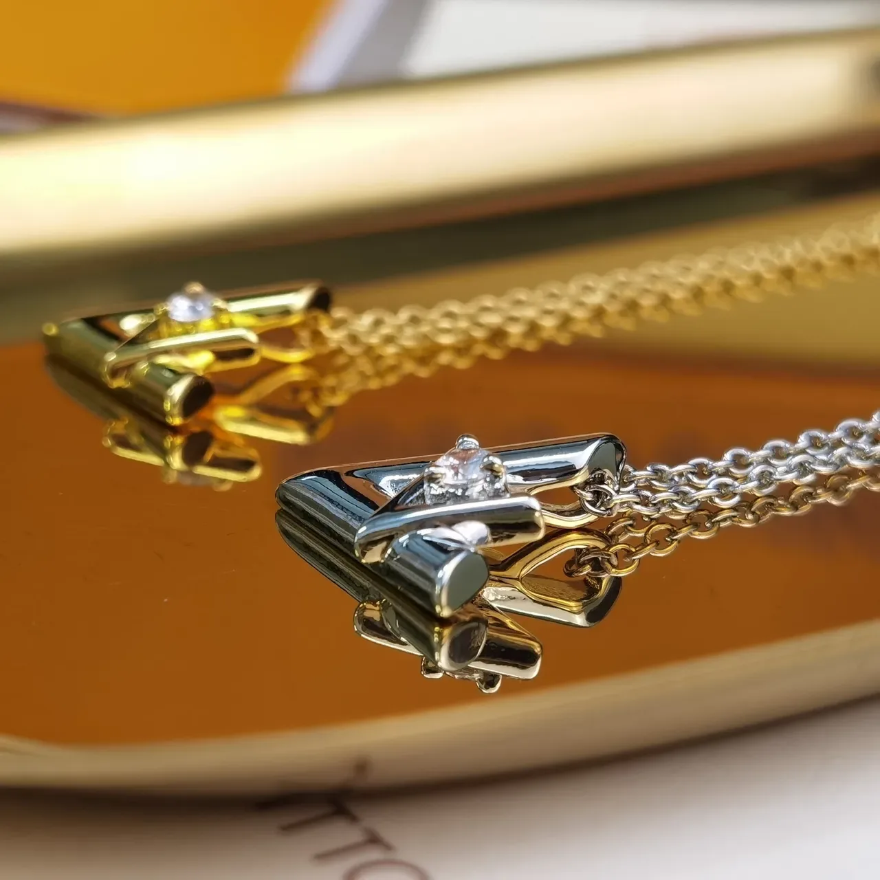 Louis Vuitton Iconic Monogram Gold Silver Geometric Pendant Charm Necklace 7