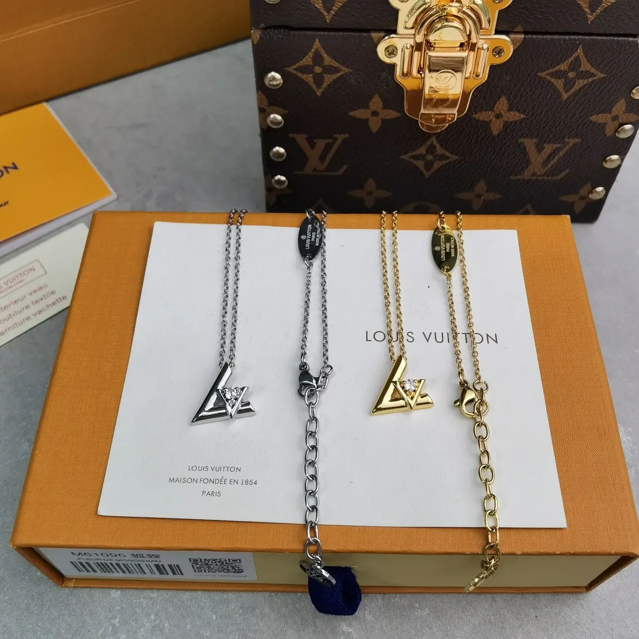 Louis Vuitton Iconic Monogram Gold Silver Geometric Pendant Charm Necklace 8