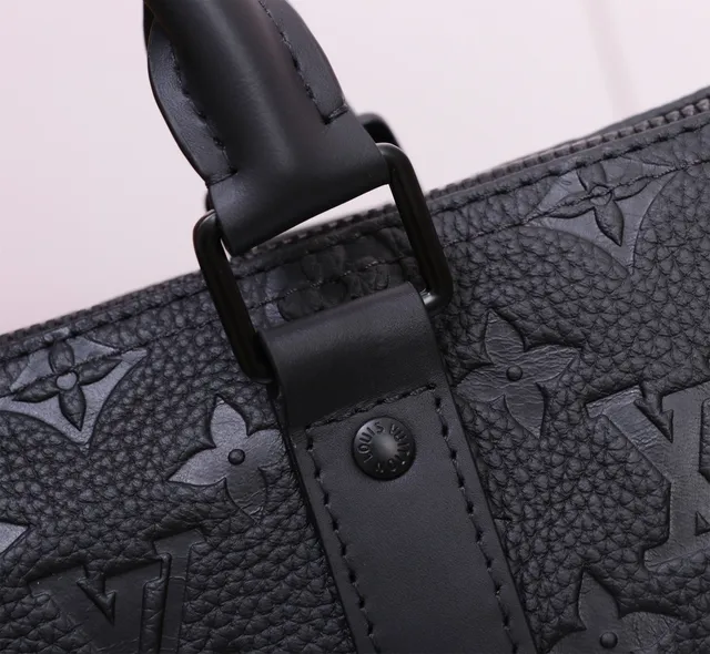 Louis Vuitton Keepall Bandoulière 25 Black Embossed Monogram Cylindrical Duffle Bag 4