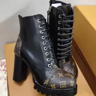 Louis Vuitton Le Cagole Monogram Canvas and Black Leather Ankle Boots