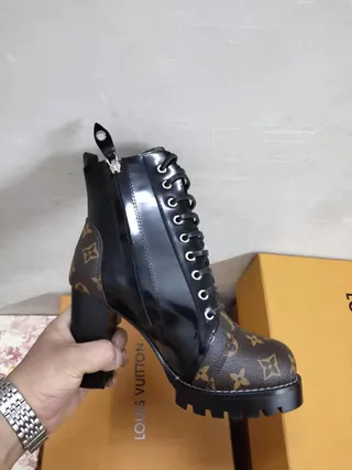 Louis Vuitton Le Cagole Monogram Canvas and Black Leather Ankle Boots 6