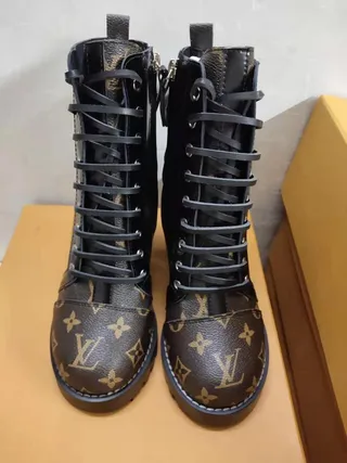 Louis Vuitton Le Cagole Monogram Canvas and Black Leather Ankle Boots 7