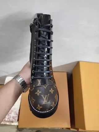 Louis Vuitton Le Cagole Monogram Canvas and Black Leather Ankle Boots 8