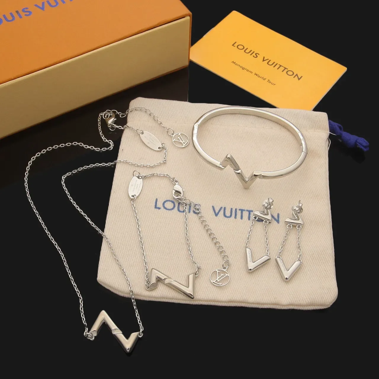 Louis Vuitton Lightning-Bolt Bangle Gold Silver Motif Rigid Bracelet 3