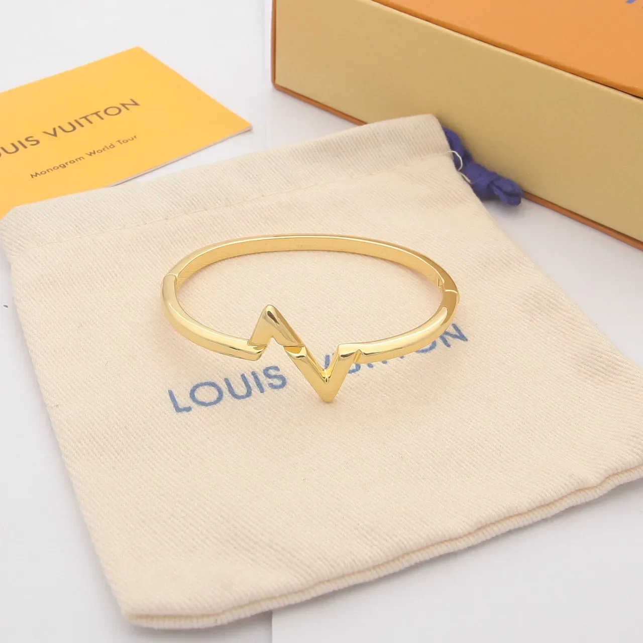 Louis Vuitton Lightning-Bolt Bangle Gold Silver Motif Rigid Bracelet 5
