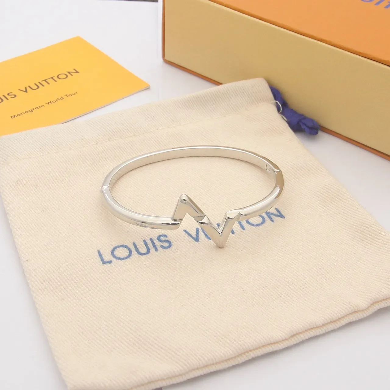 Louis Vuitton Lightning-Bolt Bangle Gold Silver Motif Rigid Bracelet 7