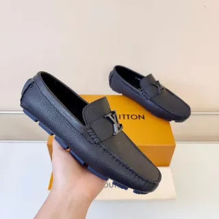 Louis Vuitton লোফার কালো নীল কুরকুরে চামড়া ধাতু LV বাকল লোফার