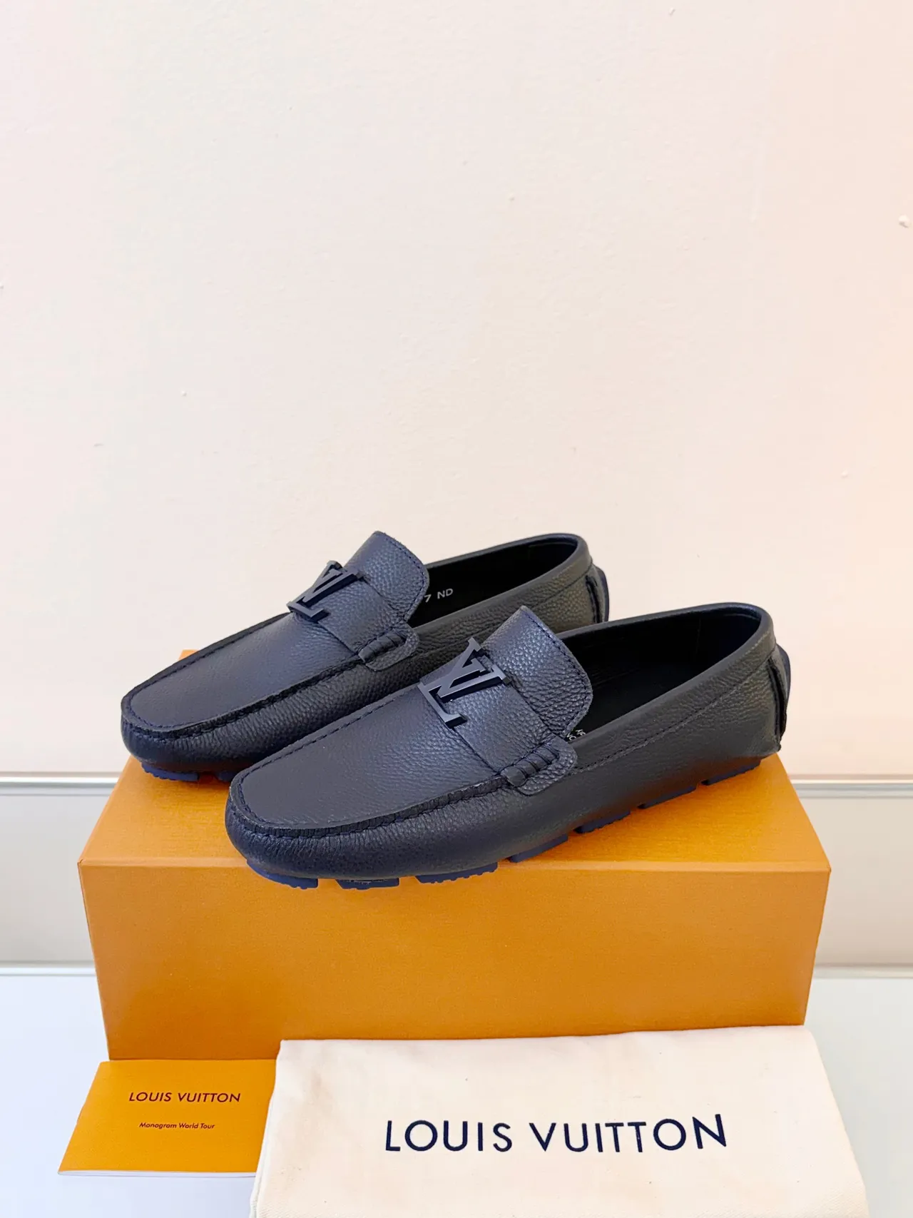 Louis Vuitton Loafer Black Blue Pebbled Leather Metal LV Buckle Loafer 2