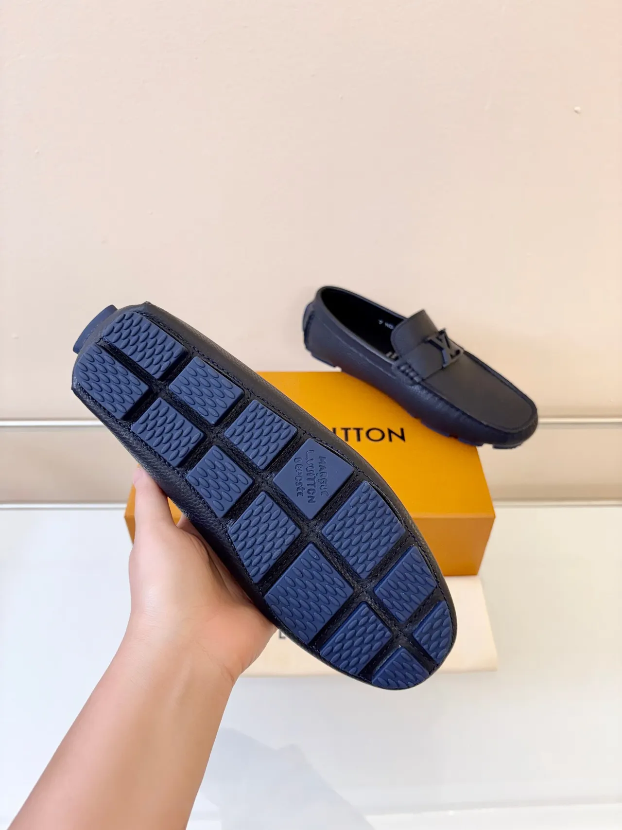 Louis Vuitton Loafer Black Blue Pebbled Leather Metal LV Buckle Loafer 5