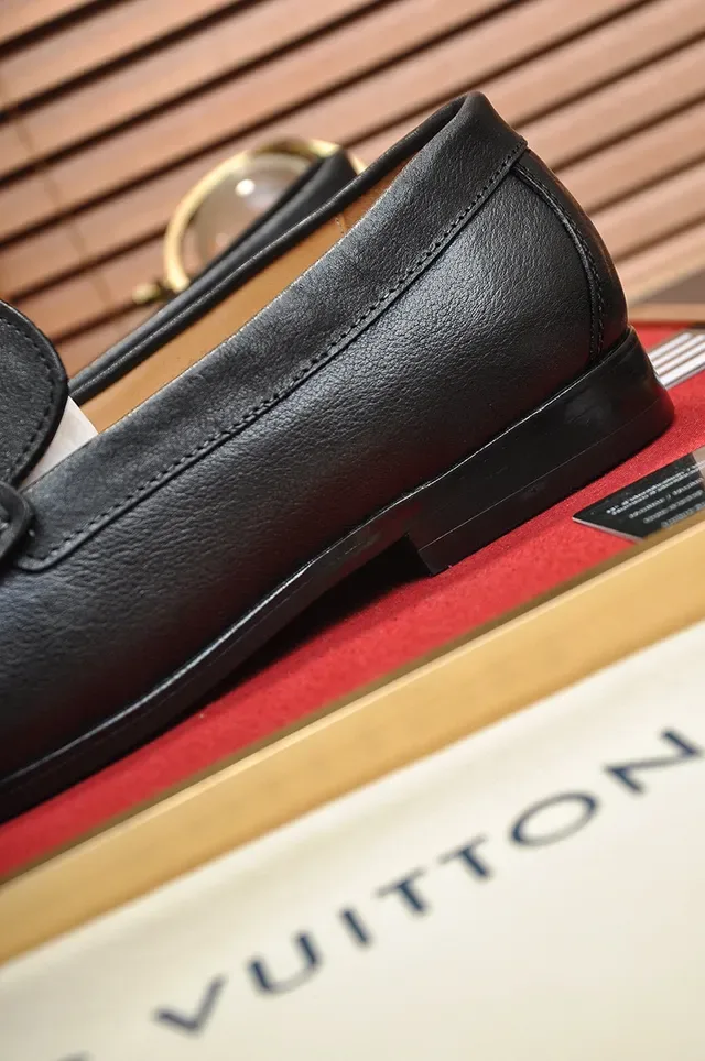 Louis Vuitton Loafer Black Gold Leather Metal LV Buckle Loafer 2