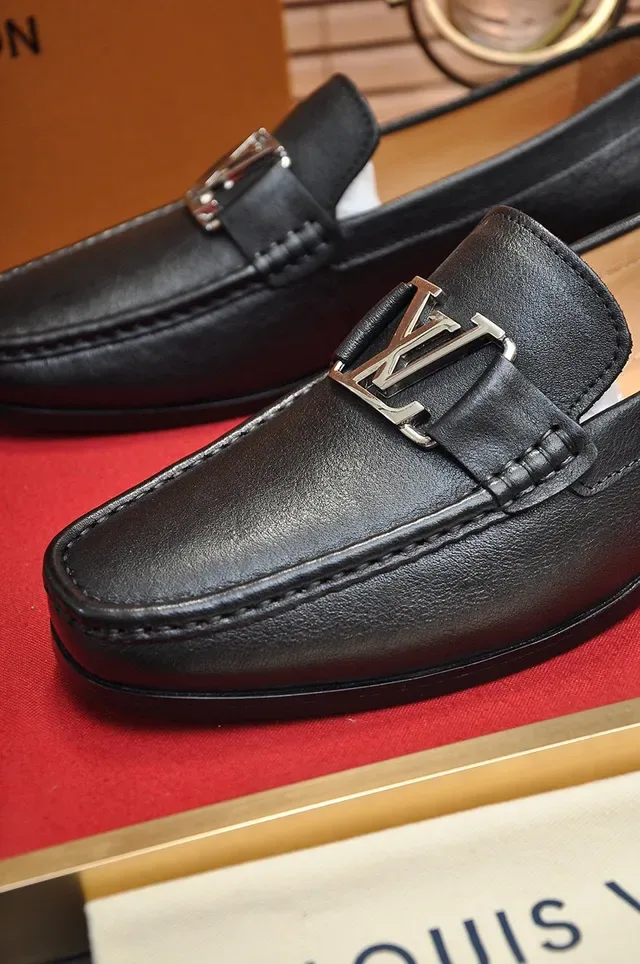 Louis Vuitton Loafer Black Gold Leather Metal LV Buckle Loafer 3