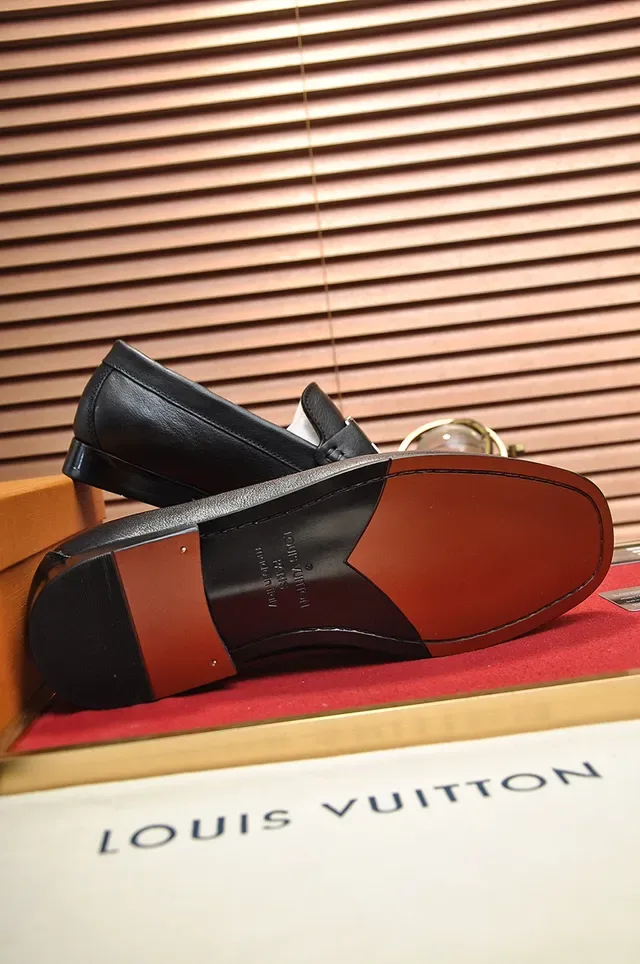 Louis Vuitton Loafer Black Gold Leather Metal LV Buckle Loafer 4