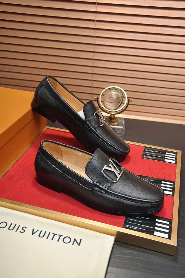 Louis Vuitton Loafer Black Gold Leather Metal LV Buckle Loafer 5