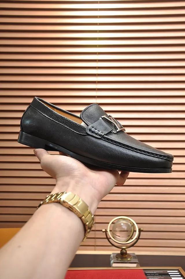 Louis Vuitton Loafer Black Gold Leather Metal LV Buckle Loafer 7