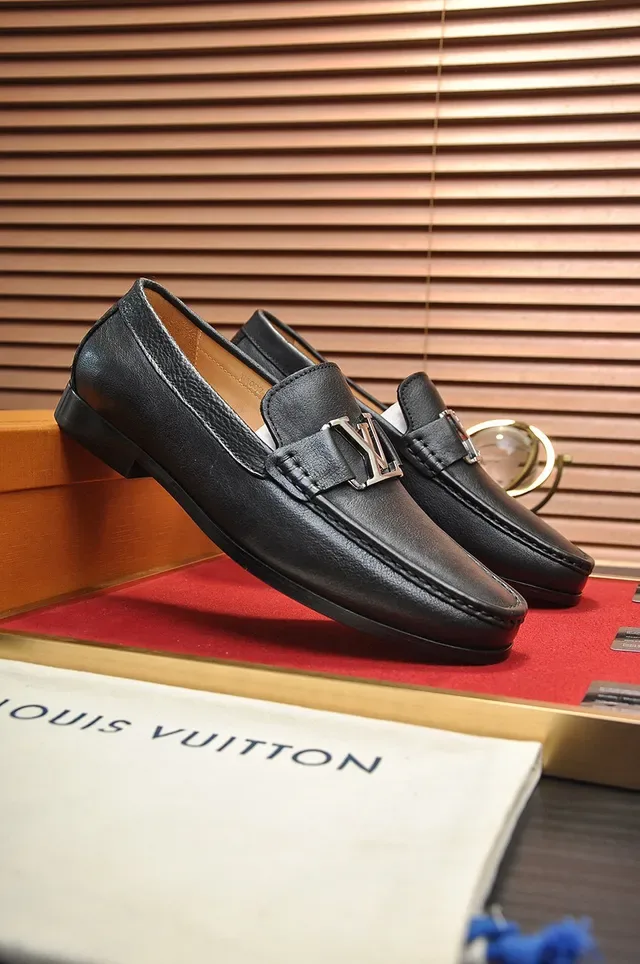 Louis Vuitton Loafer Black Gold Leather Metal LV Buckle Loafer 9