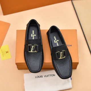 Louis Vuitton 乐福鞋 黑色 镀金 压纹皮革 LV 扣 乐福鞋