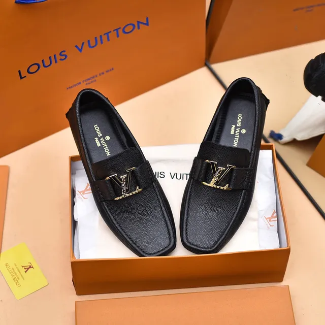 Louis Vuitton Loafer Black Gold Pebbled Leather LV Buckle Loafer 2